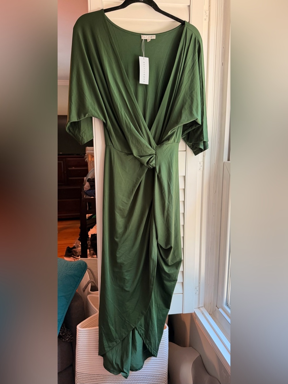 Baltic Born Olive Green Faux Wrap Hi-Lo Dress